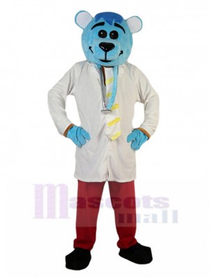 Smiling Blue Mouse Doctor Mascot Costume Animal