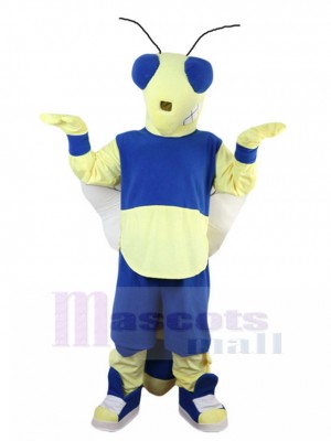 Confident Blue and Yellow Bee Mascot Costume Insect