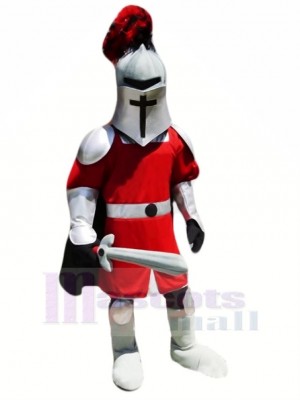 Knight with Red and Silver Coat Mascot Costume