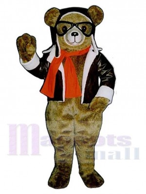 Brown Aviator Bear Mascot Costume Animal
