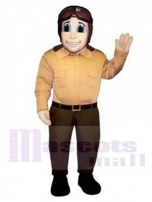 Airplane Pilot with Brown Flying Sunglasses Mascot Costume People