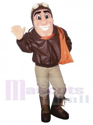 Plane Pilot in Warm Jacket Mascot Costume People
