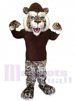 Fierce Tiger Mascot Costume Animal in Brown T-shirt
