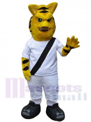 Fierce Yellow Tiger Mascot Costume Animal in White Sportswear