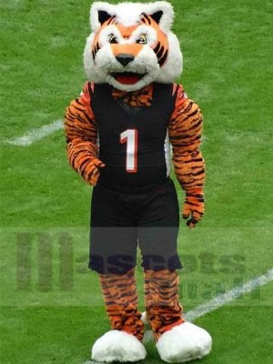 Friendly Sport Tiger Mascot Costume Animal in Black Jersey