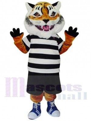 College Tiger Mascot Costume Animal in Black and White Shirt