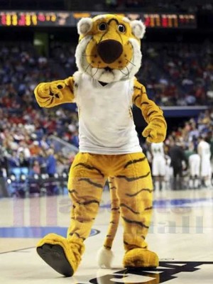 Sport Yellow Tiger Mascot Costume Animal in White Shirt