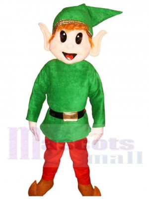 Elf Mascot Costume Cartoon with Green Hat
