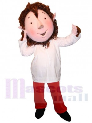 Boy Elf Mascot Costume Cartoon with Brown Hair