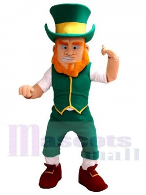 Magic Leprechaun Mascot Costume Cartoon in Green Vest