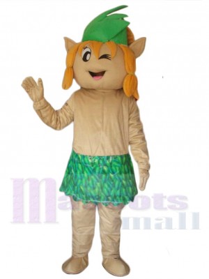 Elf Mascot Costume Cartoon in Leaf Skirt