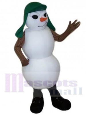 Green Hat Snowman Mascot Costume Cartoon