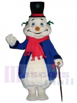 Funny Snowman Mascot Costume Cartoon in Blue Coat