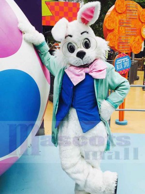 Easter Wendell Rabbit Mascot Costume Animal with Pink Bowknot