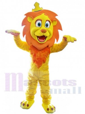 Yellow Lion Mascot Costume Animal with Crown