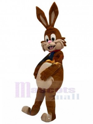 Brown Rabbit Easter Bunny Mascot Costume with Red Collar Animal