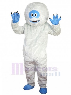 Amused Yeti Snowman Mascot Costume with White Fur Cartoon