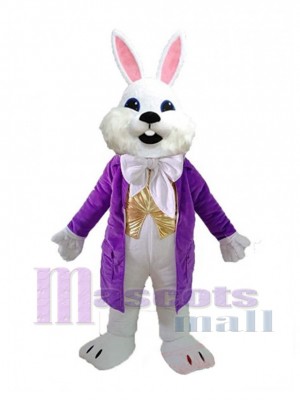 Easter Bunny Rabbit in Purple Jacket Mascot Costume