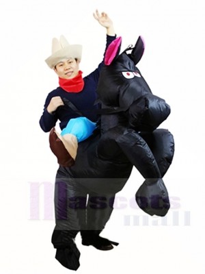 Cowboy Cowgirl Ride On Black Horse Inflatable Party Costumes for Adults