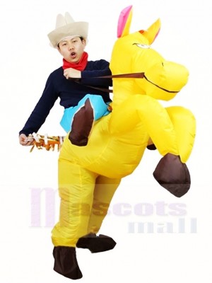 Cowboy Ride On Yellow Horse Inflatable Halloween Christmas Costumes for Adults