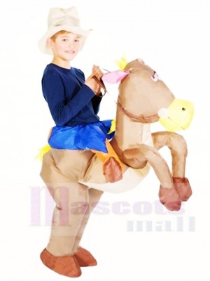 Cowboy Ride on Brown Horse Inflatable Halloween Xmas Costumes for Kids