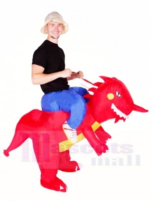 Ride On Red Dinosaur with Horn T-rex Inflatable Halloween Christmas Costumes for Adults