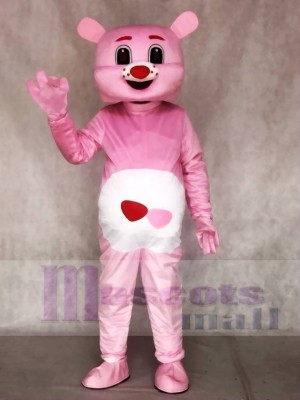 Pink Bear with Red Heart Mascot Costumes Animal