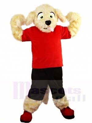 Fluffy Dog in Red Shirt and Black Pants Mascot Costumes Animal