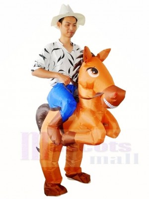 Brown Horse Carry me Ride on Inflatable Halloween Xmas Costumes for Adults