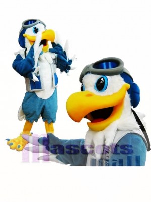 Blue and White Eagle Ace Mascot Costume Pilot Bird Hawk Mascot Costume Animal 