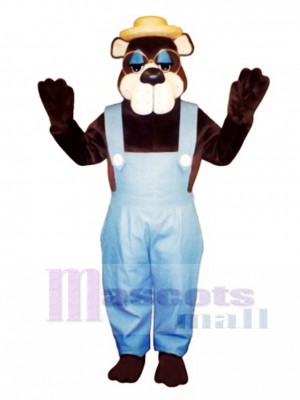 Cute Country Bear with Overall, Glasses & Hat Mascot Costume Animal 