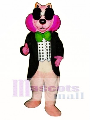 Pink Mink with Vest, Glasses & Bowtie Mascot Costume Animal 