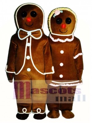 Gingerbread Girl (on right) Mascot Costume Christmas Xmas