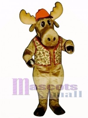 Cute Milton Moose with Hunting Vest & Hat Mascot Costume Animal