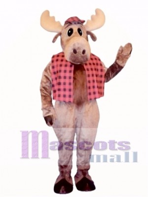 Cute Hunter Moose with Hat & Vest Mascot Costume Animal