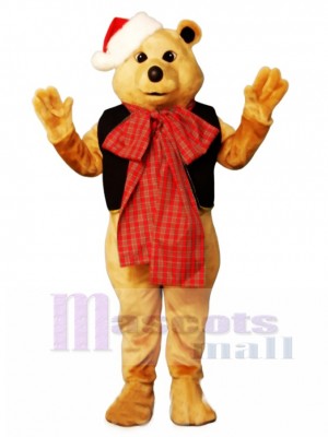Cute Fancy Bear with Vest, Bowtie & Hat Christmas Mascot Costume Animal 