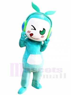 Blue Music Boy with Leaves Headset Mascot Costumes People