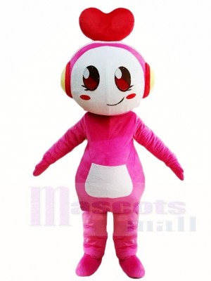 Pink Music Girl with Heart Headset Mascot Costumes People