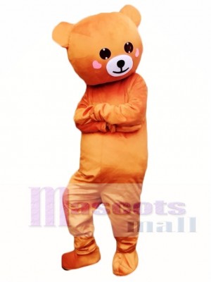 Laugh Smile Light Brown Bear Mascot Costumes with Pink Cheek Line Town Friends 