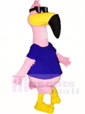 Cool Pink Flamingo with Sunglasses Mascot Costumes Bird Animal