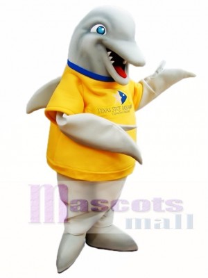 Grey Dolphin with Yellow Shirt Mascot Costumes Ocean