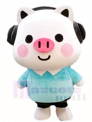 Pig with Headset Mascot Costumes Cartoon