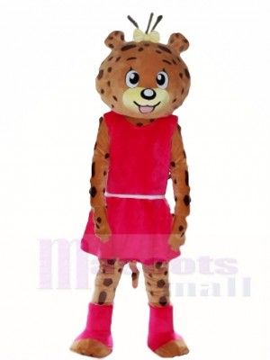 Pink Dress Leopard Panther Mascot Costumes Animal 