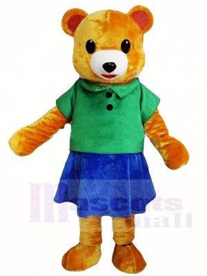 Brown Bear in Green Shirt and Blue Skirt Mascot Costumes Animal 