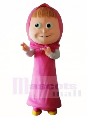 Pink Hood Dress Girl Mascot Costumes People