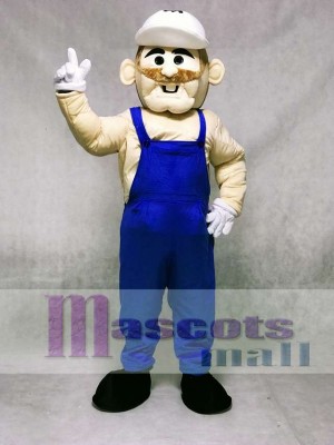 Miner with Blue Overalls Mascot Costume