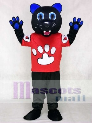 Sir Purr Mascot Costume of the Carolina Panthers in Red Shirt