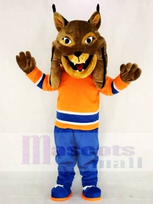 Hunter the Canadian Lynx with Orange Suit Mascot Costume Animal 