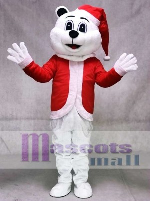 Sugar Plum Bear Mascot Costume with Christmas Hat and Suit 