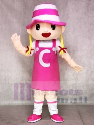 Pink Hat Girl Blonde Mascot Costumes Cartoon People